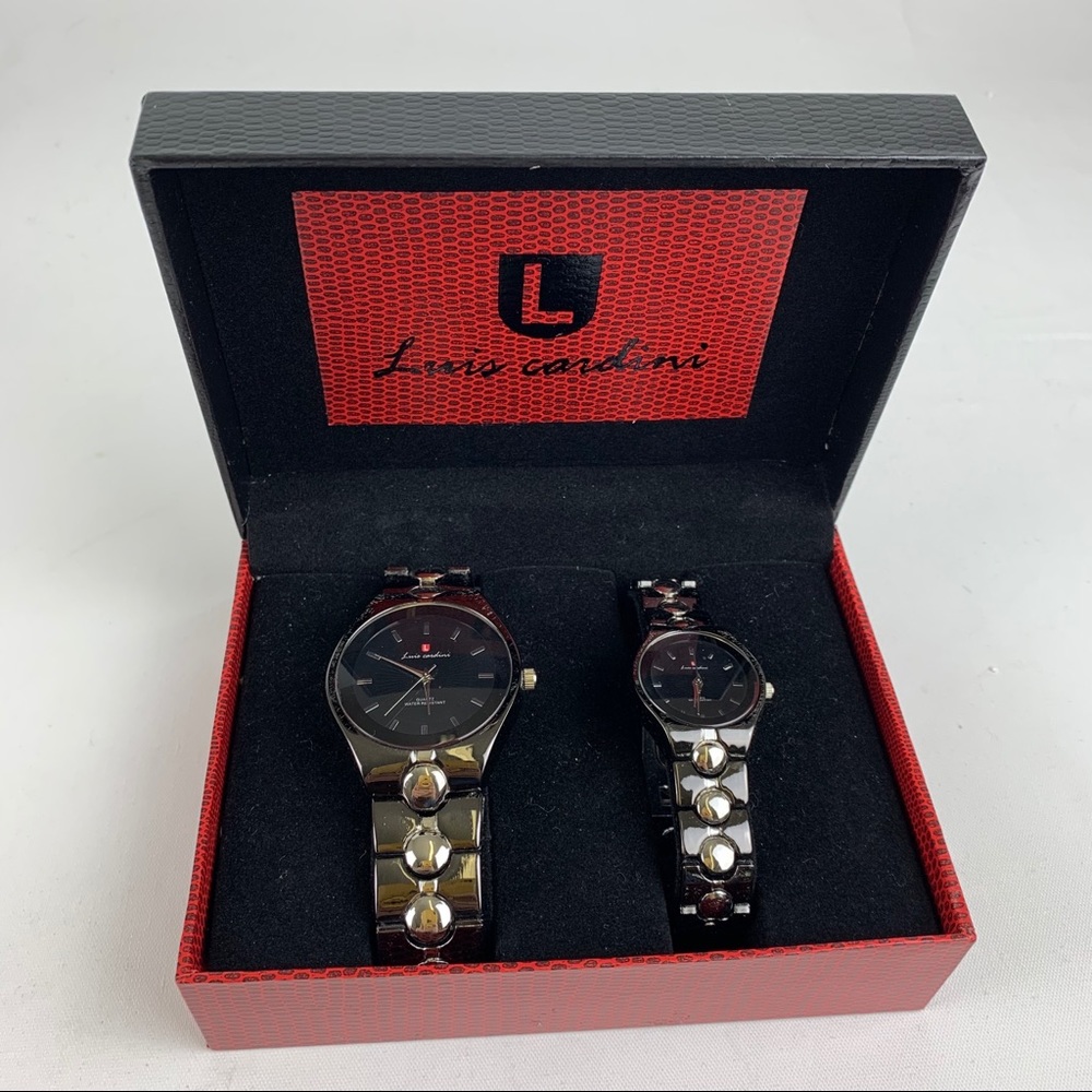 Luis Cardini His & Her Metal Link Set of Watches